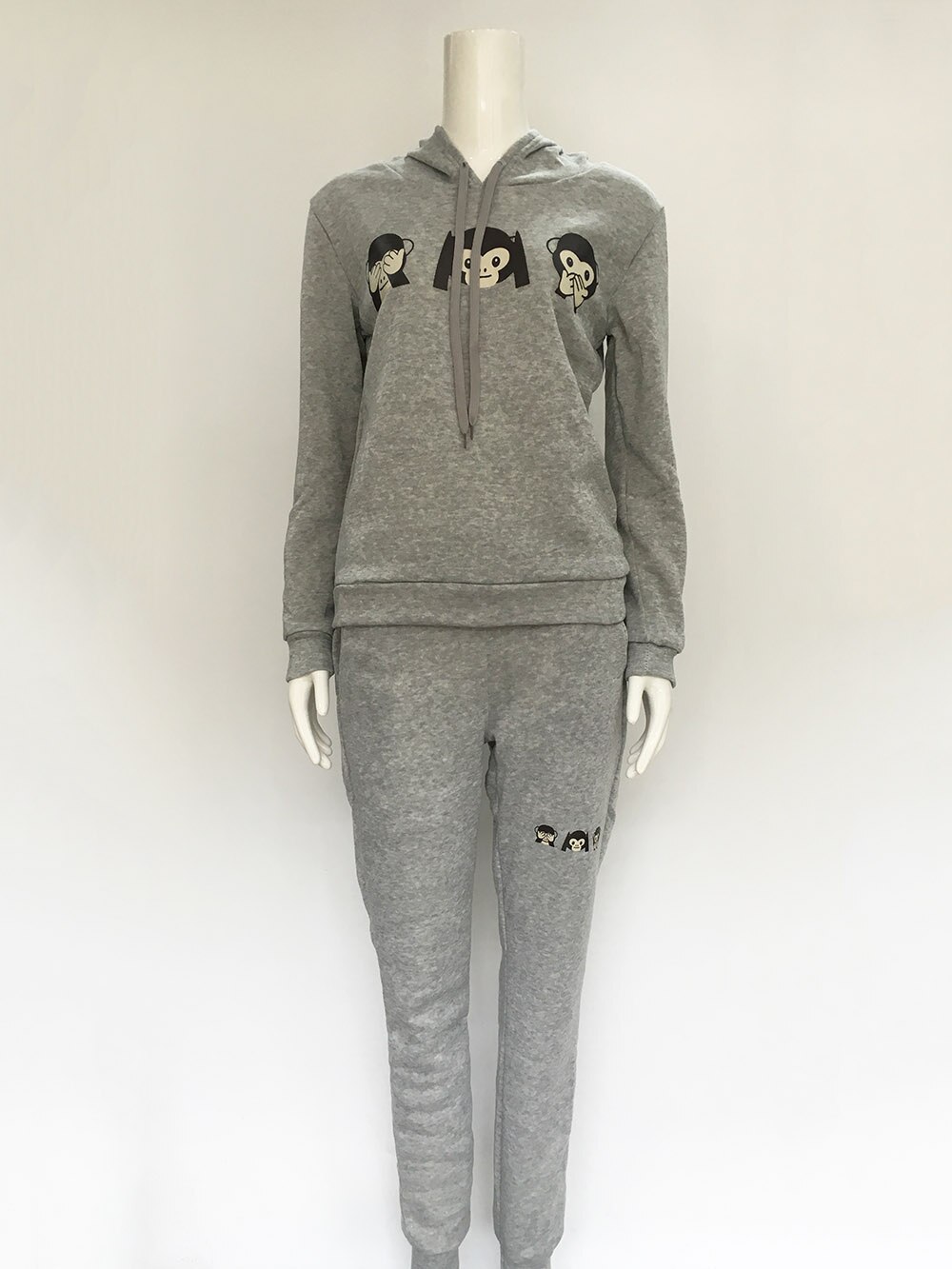 Monkey Hooded cute Suit Set Women Tracksuit Two-piece Sport Style Outfit Jogging Sweatshirt Fitness Lounge Sportwear: Gray / M
