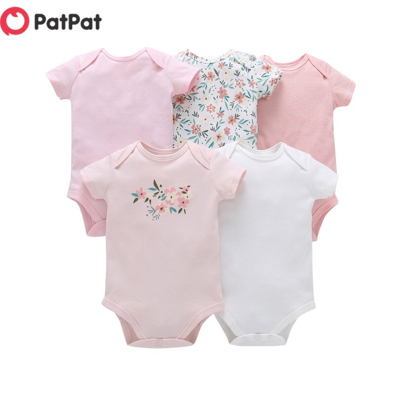 PatPat nouveauté automne et printemps 5-pack bande dessinée imprimé à manches courtes body pour bébé garçon et fille une pièce vêtements