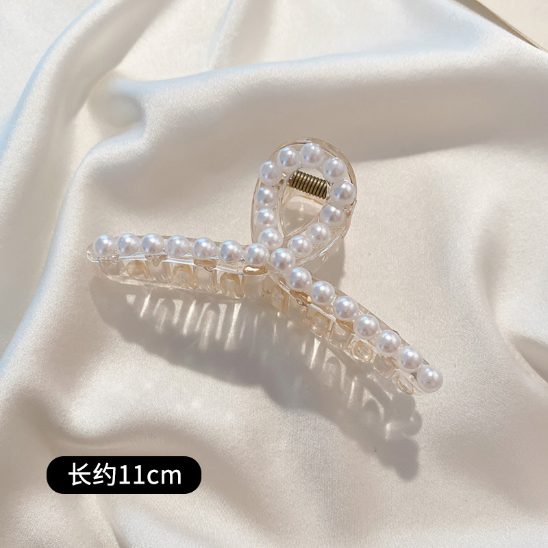Pinza para el pelo acrílica con perlas para mujer, pinzas transparentes elegantes para el cabello, pinzas geométricas huecas simples para el baño, accesorios para el cabello: Verde militar