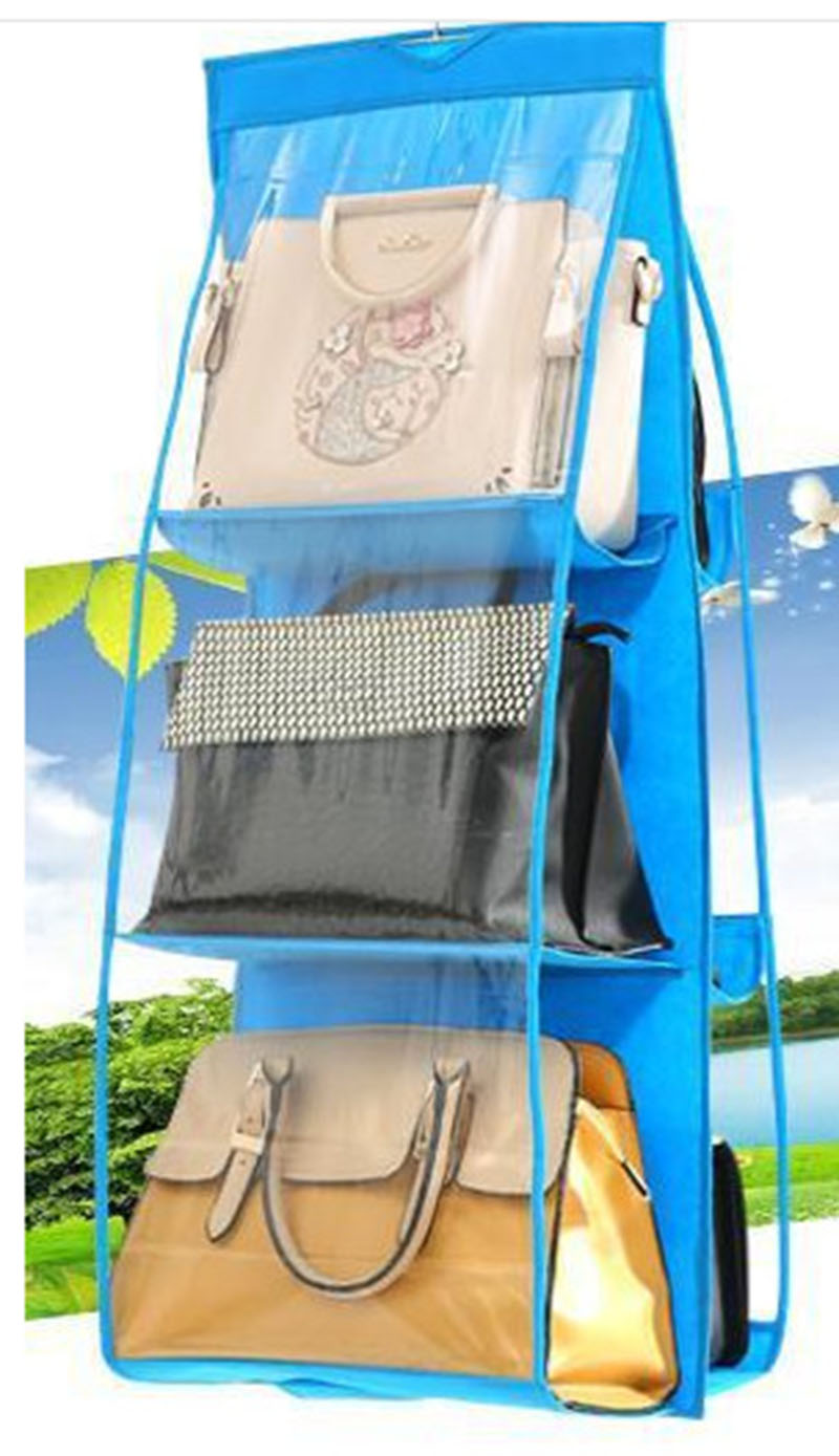 Transparent Storage Bag for Handbag 6 Pocket Hanging Bag Organizer Door Wall Sundries Pouch Wardrobe Closet Shoes Organizer Dorm: Blue