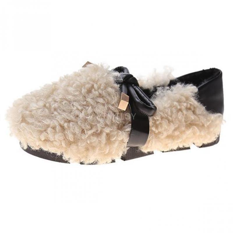 Plyschskor dam höst och vinter bär platta lata plus fluffiga skor rund tå zapatos de mujer platta skor: Beige / 37