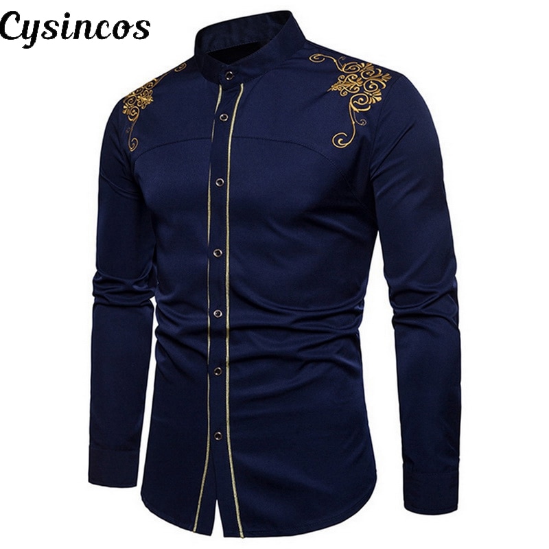 CYSINCOS hommes chemises formelles à manches longues Chemise hommes discothèque scène Chemise Homme brillant métallicl chemises de grande taille 2XL