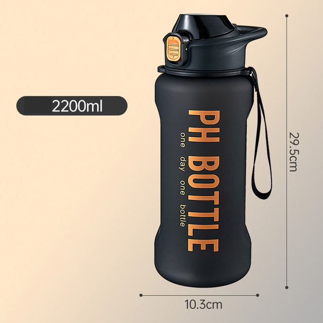 2200ml zdatność sportowy bidony zamykane przenośny butelka na wodę zdatność zdatność przenośna ponadgabarytowych butelka robić picia pojemność outdoorowy zbiornik w kształcie czajnika: czarny