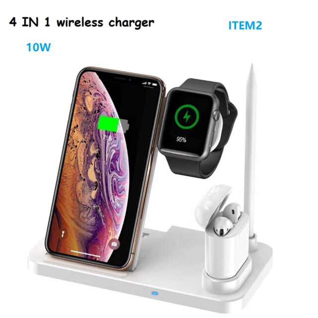 15W QI Drahtlose Ladegerät Stehen Halter 4 In 1 Schnelle Lade Dock Station Faltbare Für iPhone 11 XR X 8 Apple Uhr Airpods iWatch: Item2 White