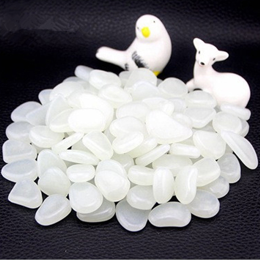 100 Pcs Tuin Steentjes Glow In The Dark Lichtgevende Stenen Voor Loopbruggen Planten Aquarium Glow Pebbles Tuin Decoratie: WHITE