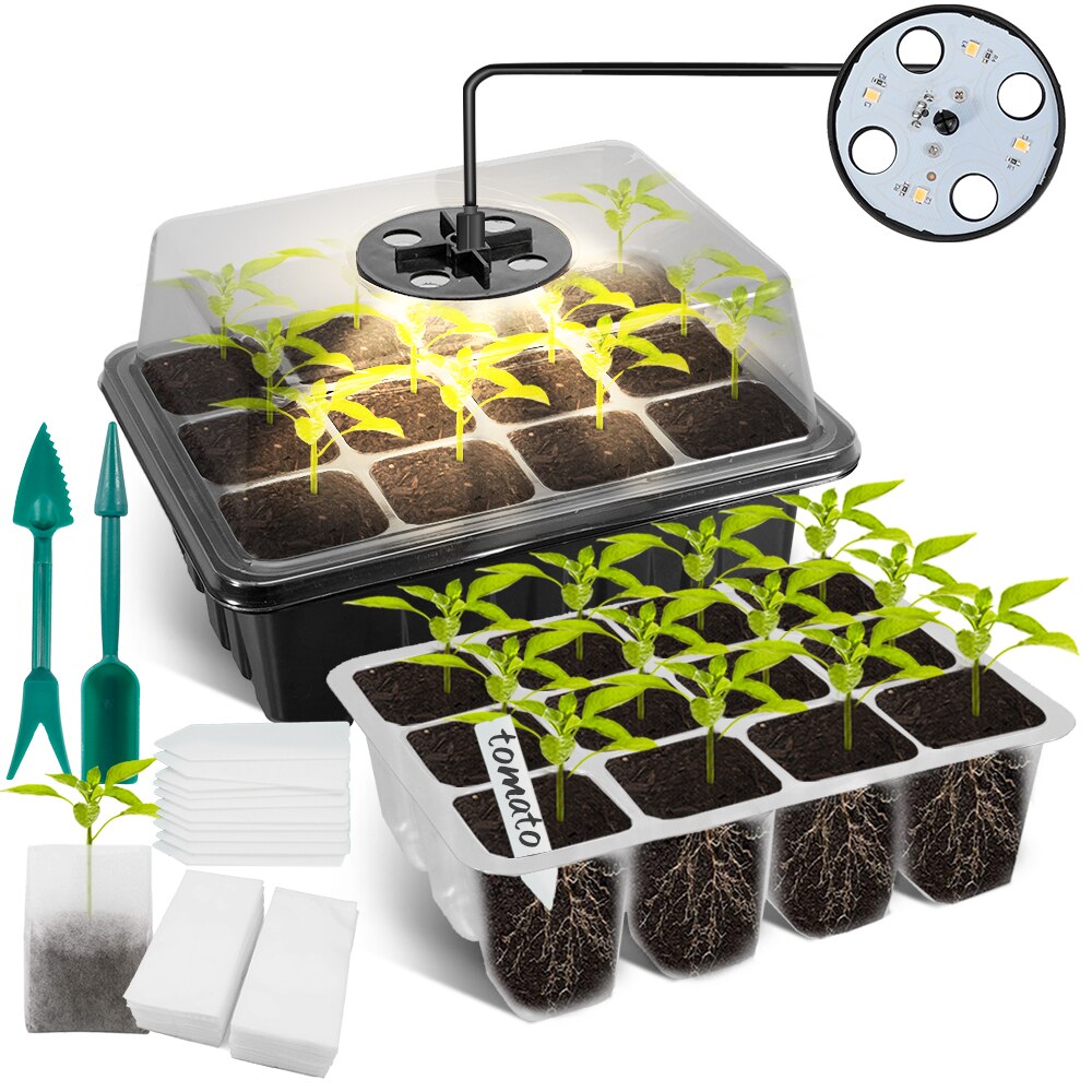 5Pack Plant Seed Seedling Starter Trays Kit with Grow Light Indoor Greenhouse Mini Propagator Station for Seeds Growing Starting