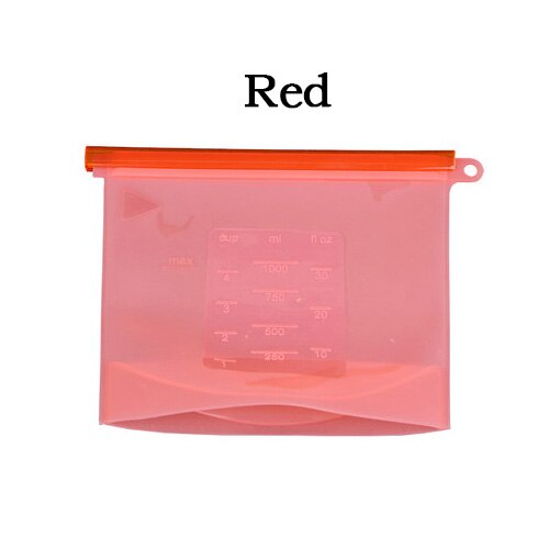 Sacs réutilisables de Silicone, sac frais de Silicone pour le liquide de casse-croûte de légumes de Fruits, micro-ondes: red / 1000ml