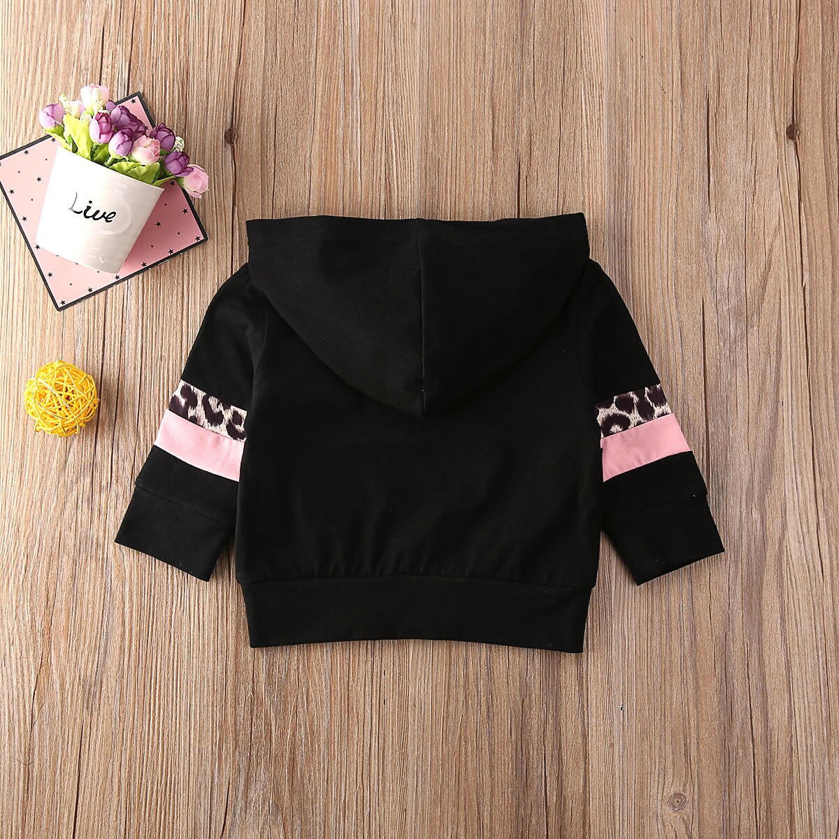 Sudadera negra con capucha para niñas pequeñas, sudadera con estampado de leopardo de niña, sudadera de manga larga de primavera y otoño para niños, 6M-5Y