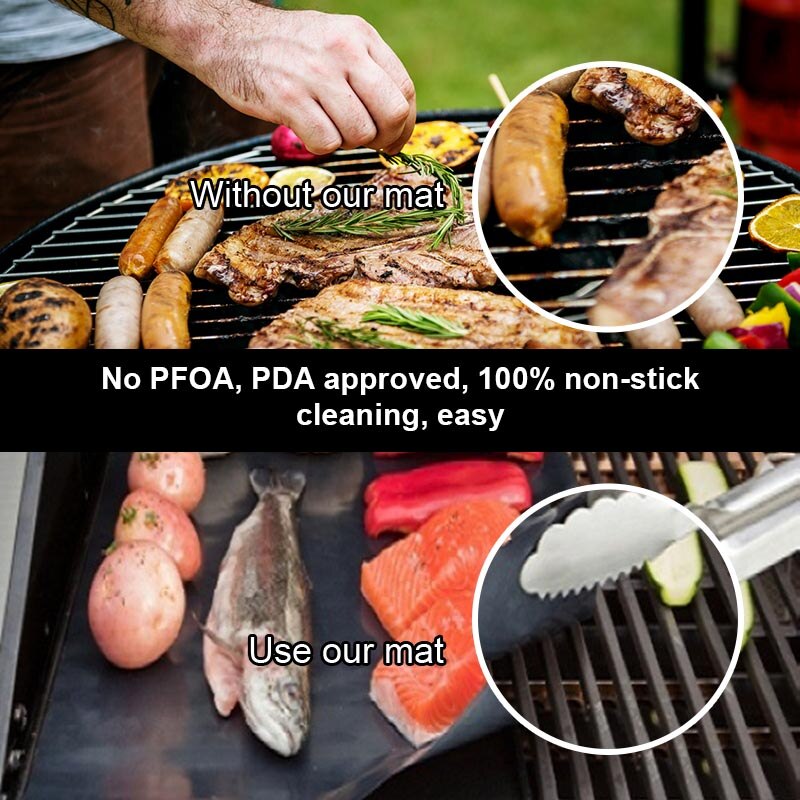 Estera antiadherente para parrilla de barbacoa, herramientas de cocina de teflón para asar, resistente al calor, fácil de limpiar, 3 uds.