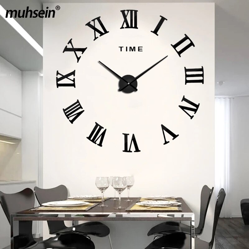 Muhsein Europese Stijl Diy Wandklok Moderne Romeinse Cijfers Klokken Grote Maat Muursticker Horloge Unieke Woondecoratie