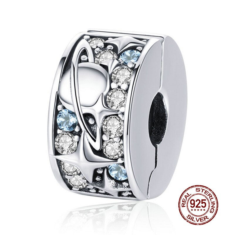 Echte 100% 925 Sterling Silver Shining Elegantie Clip Charm Met Clear Cz Fit Originele Wst Armband Hanger Authentieke Sieraden: CQC985