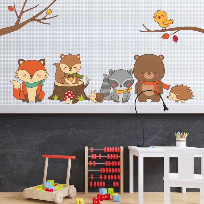 Baby Fox Bear Cartoon DIY Forest Animal Wall Sticker for Kids Room Nursery Dorm Removable Funny PVC Mural Decals Home Decor