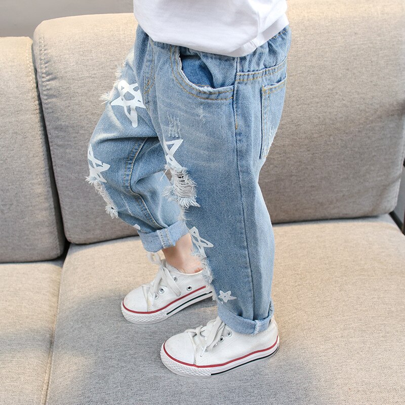 Dessin animé pentagramme déchiré jean pour filles garçons 1-6y bébé garçons jean trou Denim sarouel enfant en bas âge enfants vêtements pantalon