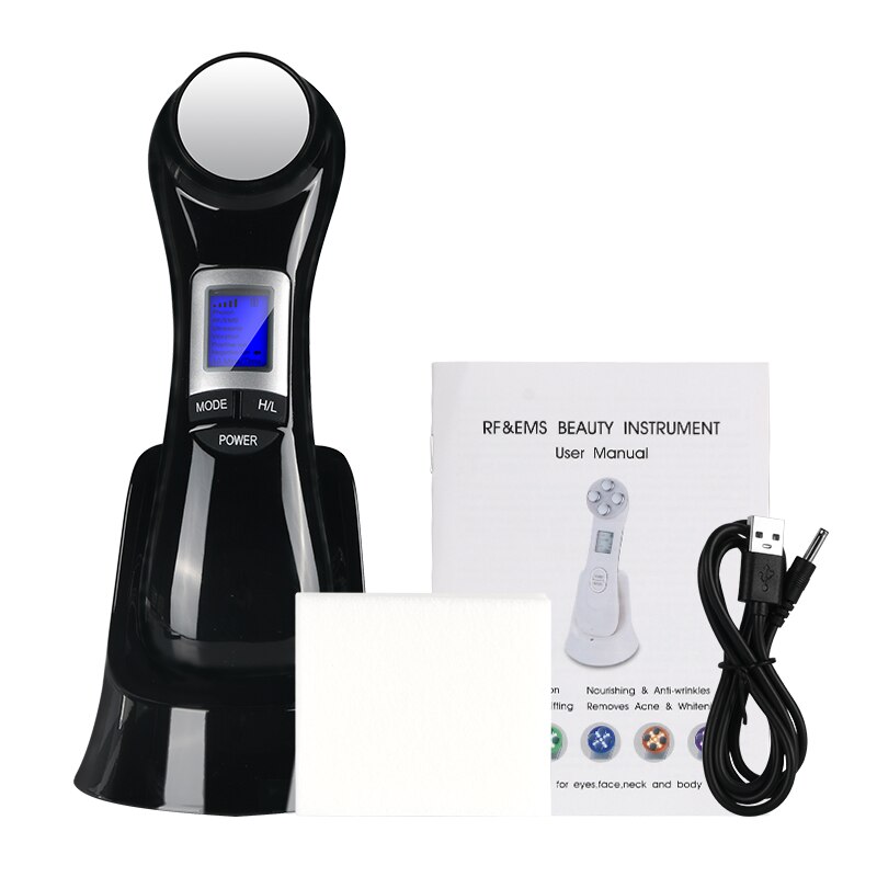 6 in1 LED RF Photon Therapy Facial Skin Lifting Rejuvenation Face Massage Machine EMS Ion Microcurrent Mesotherapy Beauty Device: Black NO BOX