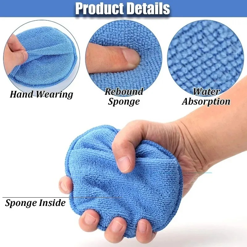 Almohadillas aplicadoras de detalles de coche, esponjas para el cuidado del coche, esponjas para pulir y encerado, esponjas de espuma de bolsillo redondo de microfibra suave, Herramientas de limpieza de coche, 10 Uds.