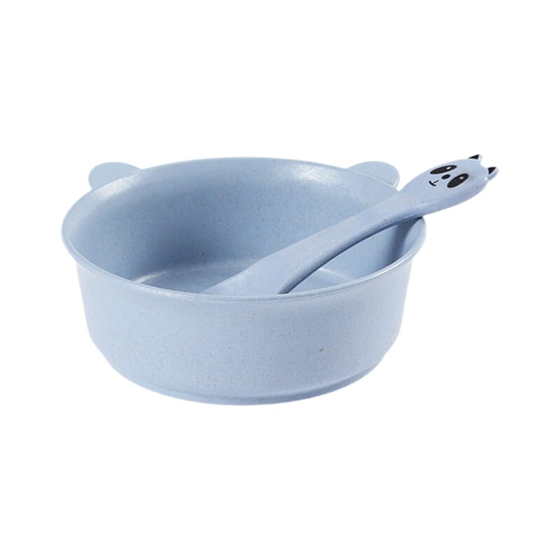 freundlicher-Baby-essschüssel, geschirr, wasserdichter löffel, bpa-frei, weizenstroh, rutschfeste Erzähler, essbesteck: Blau