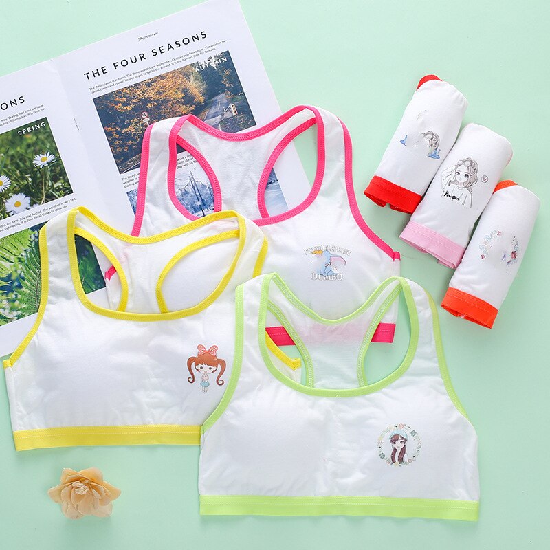 2PC Girls Bra Kids Underwear Model Cotton Solid Color Small Children Vest Bras Child Underclothes 8-16Years Training Bra