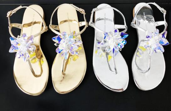 crystal Women flat sandals Rhinestone flat sandals women Summer beach flip flops sandals T strap flat crystal sandal woman beach
