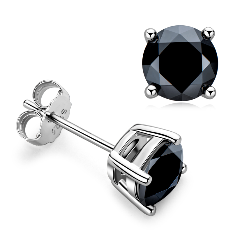 Iogou 925 prata esterlina 2.0cttw corte redondo preto moissanite brincos do parafuso prisioneiro clássico simples brincos para presente de jóias femininas