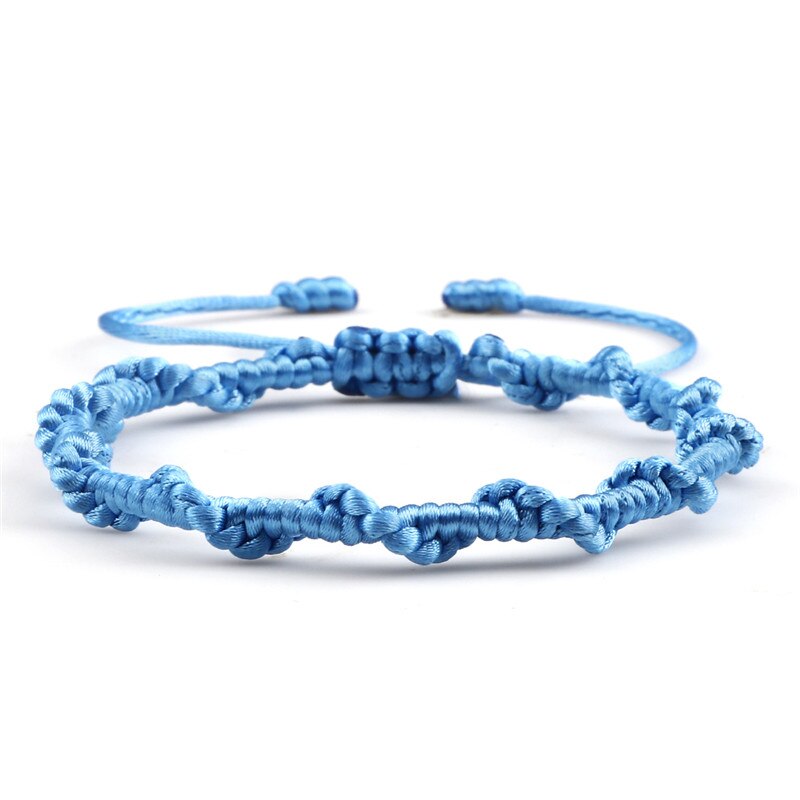 Pulsera sencilla de la amistad para hombre y mujer, brazalete de cuerda trenzada hecha a mano, con nudo rojo de la suerte, para parejas: Blue
