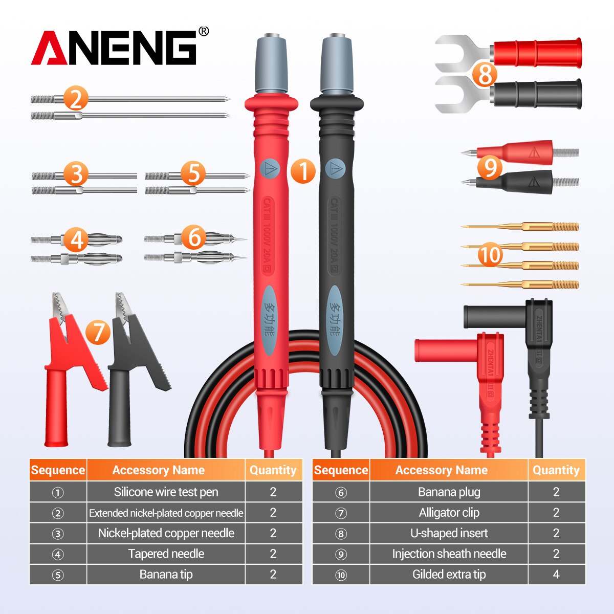 ANENG PT1028 22 in1 Multimeter Test Lead Set 1000V 20A Silicone Insulated Test Probes Digital Multi Meter Lead Wire