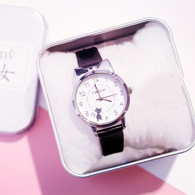 Montre Femme Chat Quartz - Cadran Animé - Cuir - Étanche - UKCOCO