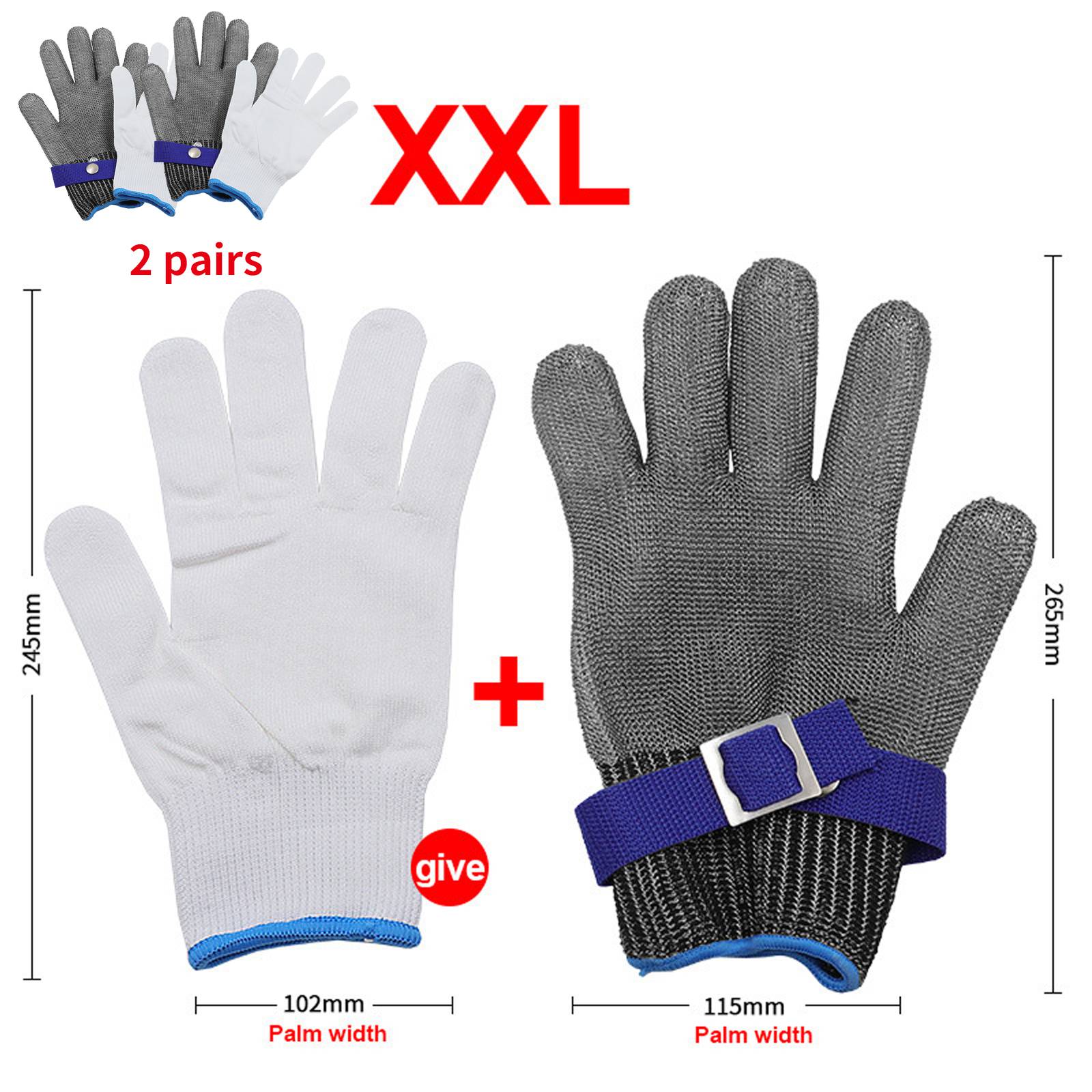 Guantes de acero inoxidable resistentes a puñaladas, seguridad, malla metálica, carnicero, duraderos, 1 par: XXL