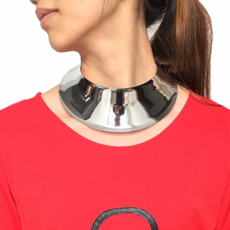 MANILAI Punk Alloy Torque Choker Necklaces For Women Maxi Jewelry Big Collar Statement Necklace Collier Femme: Silver CE4346