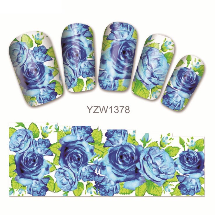 1 pieza de calcomanías para uñas, pegatinas de transferencia de agua, flores románticas, rosas, marcas de agua, deslizador, decoración de uñas, manicura: YZW1378