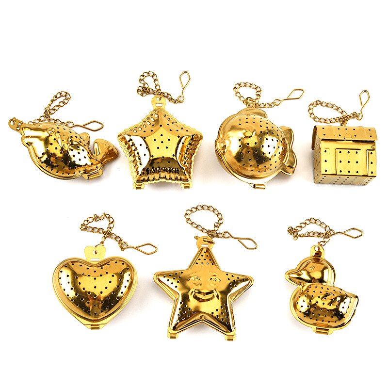1PC Tea Infuser with Metal Ring for Loose Tea Tea Ball In Mail Box for Safe 18/8 Stainless Steel with Golden Plating