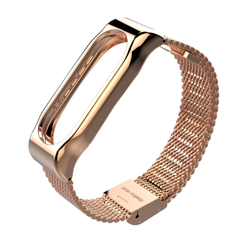 For Mi Band 2 Strap Metal Wriststrap Stainless Steel Bracelet for Xiaomi Mi Band 2 Smart Accessories Wristband Miband 2 Strap: rose gold