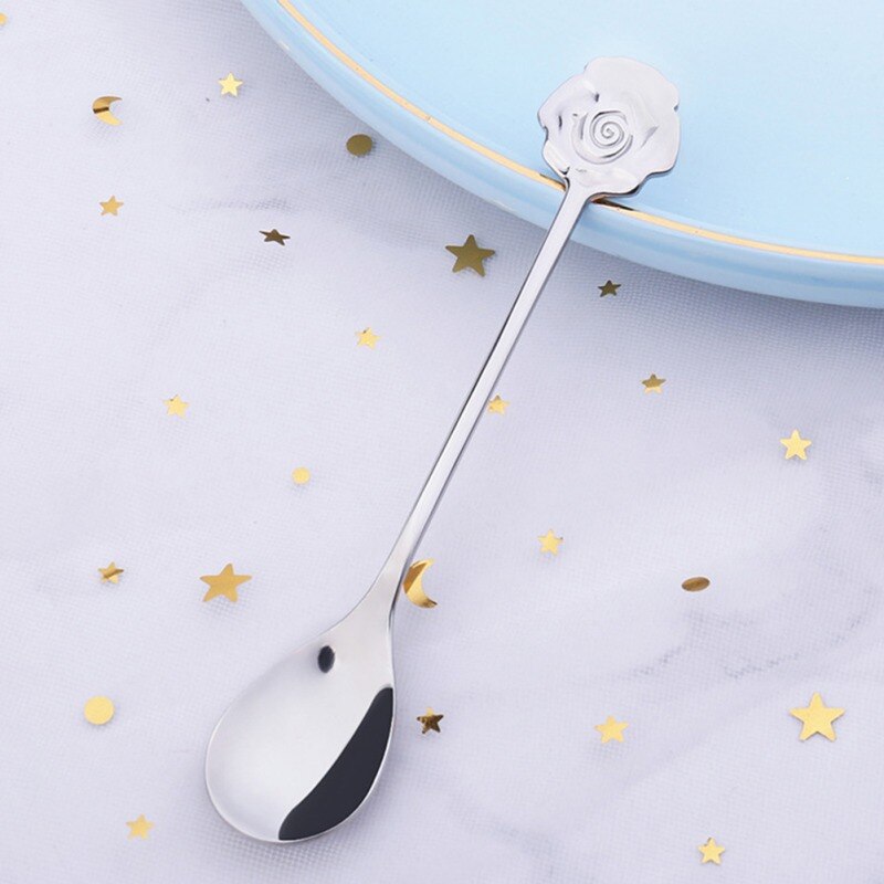 Long Handle Tea Coffee Mixing Spoon Dessert Vintage Teaspoons Drink Tableware Unique Shape Stainless Steel Kitchen Tools: A