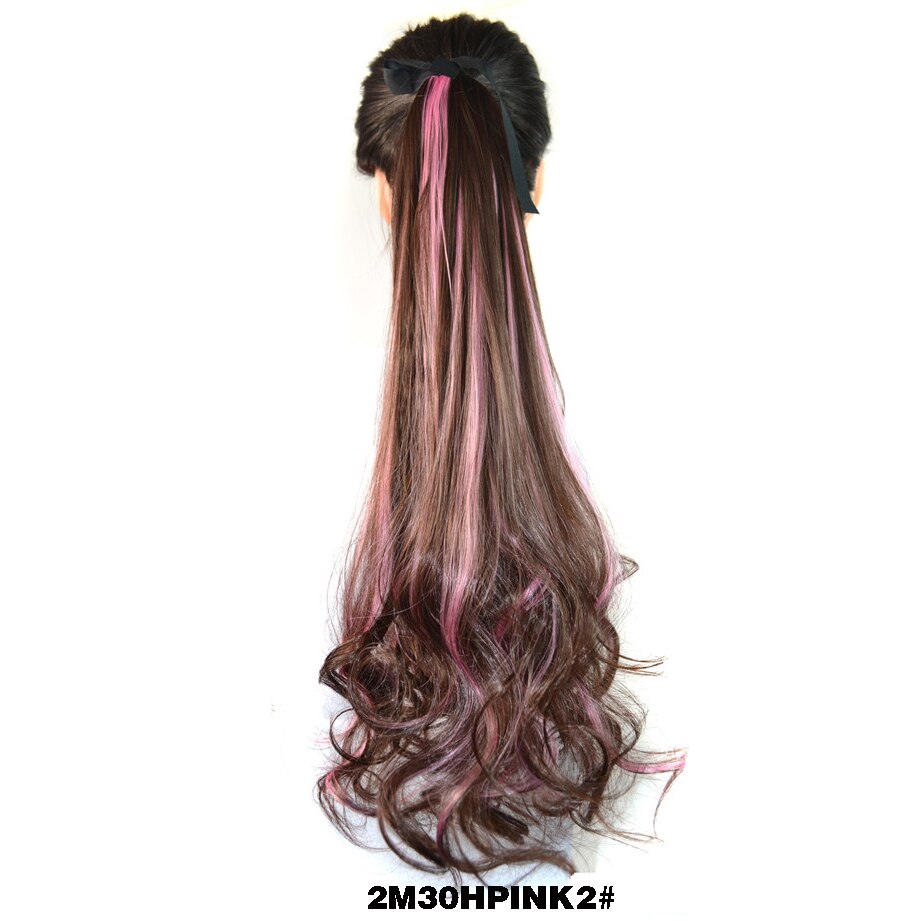 ZM Hairpiece Long Wavy Ombre Mixed ColorDrawstring Pony tail for Women High Temperature FIber Synthetic Ponytail Hair Extensions: 169-2M30HPINK2