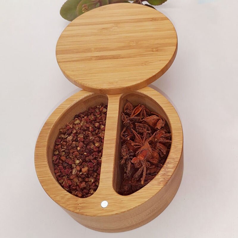Bamboo Wood Divided Spice Box With Swivel Cover Bamboo Salt And Spice Storage Box Bamboo Salt Keeper