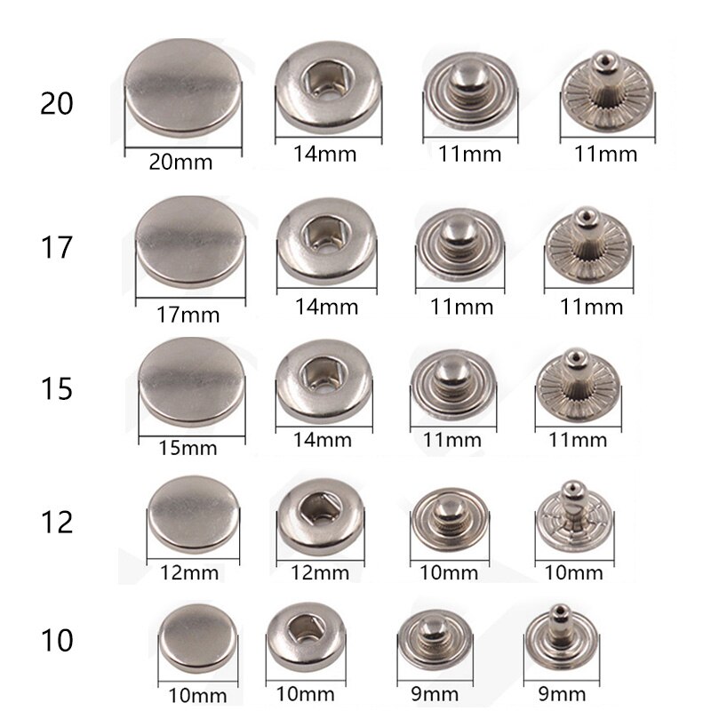 10 Sets 10-20mm Metall Kupfer Vier Schnalle Pack Druckknöpfen Nähen Taste Druckknöpfe Für Nähen Leder handwerk Kleidung Taschen