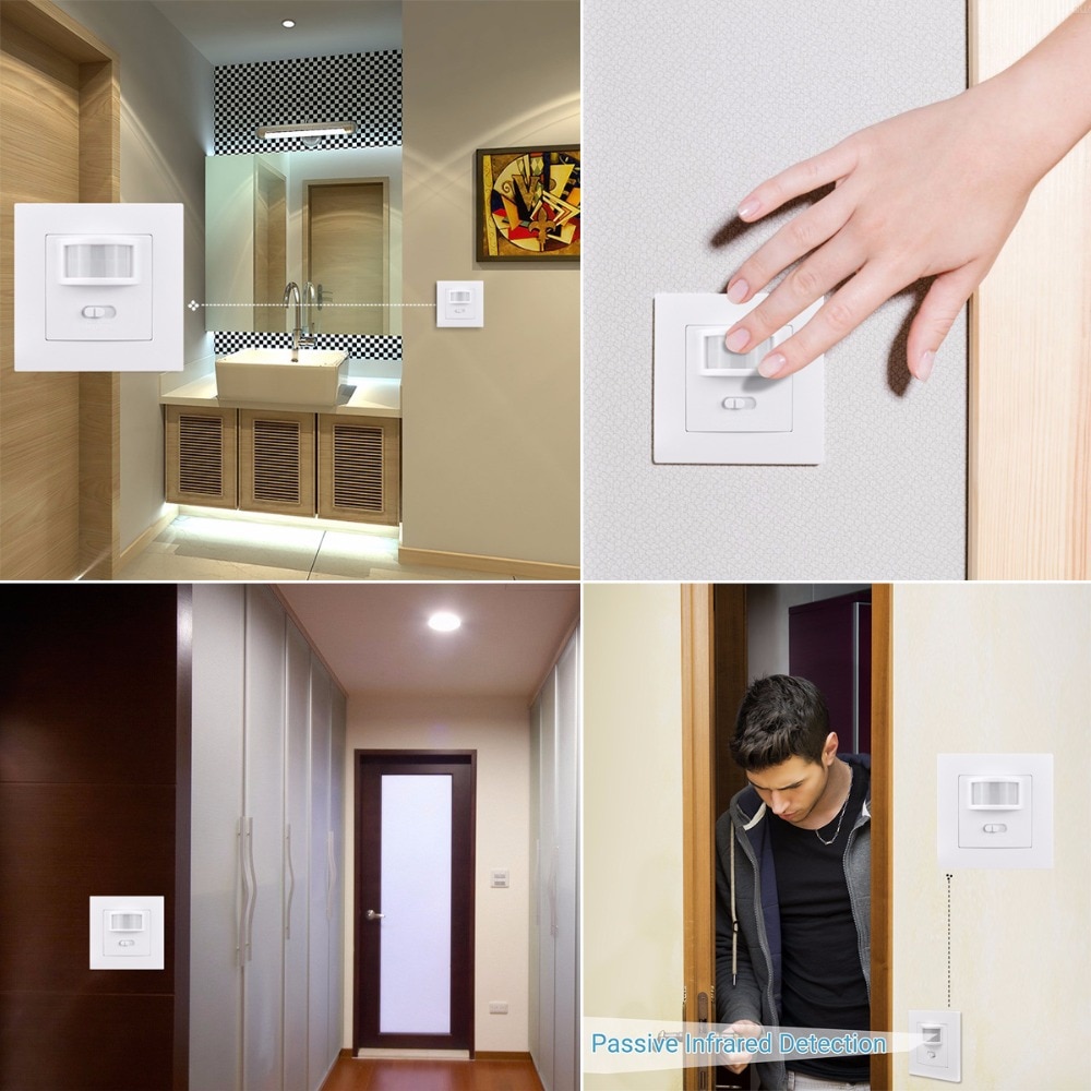 Wall mounted PIR Motion Sensor light Switch ON / OFF Power Electrical Socket Adapter 100V-240V AC MAX 500w load + 10m max