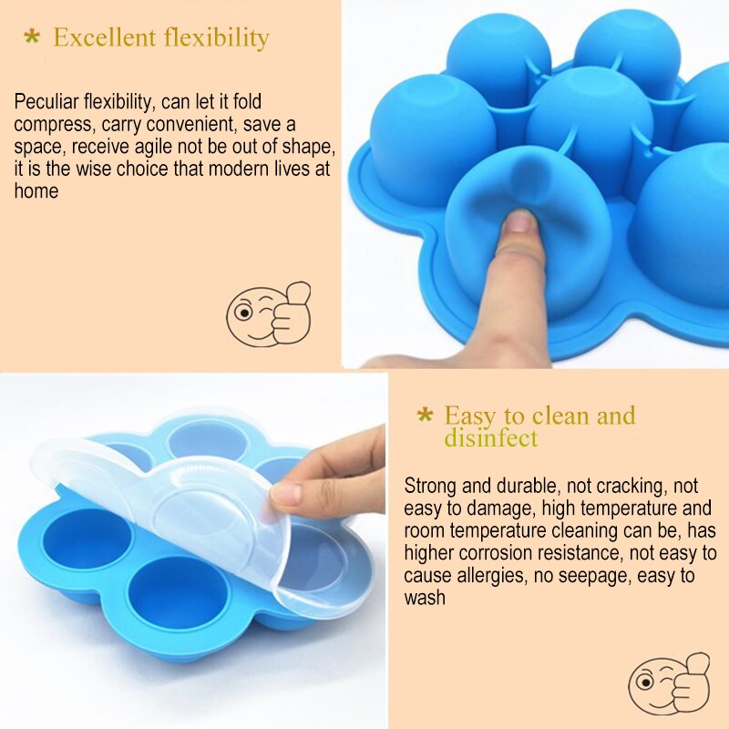 Siliconen eierbeetvorm babyvoeding bewaarbakje ijsblokjes herbruikbare diepvrieslade met deksel 7 gaten