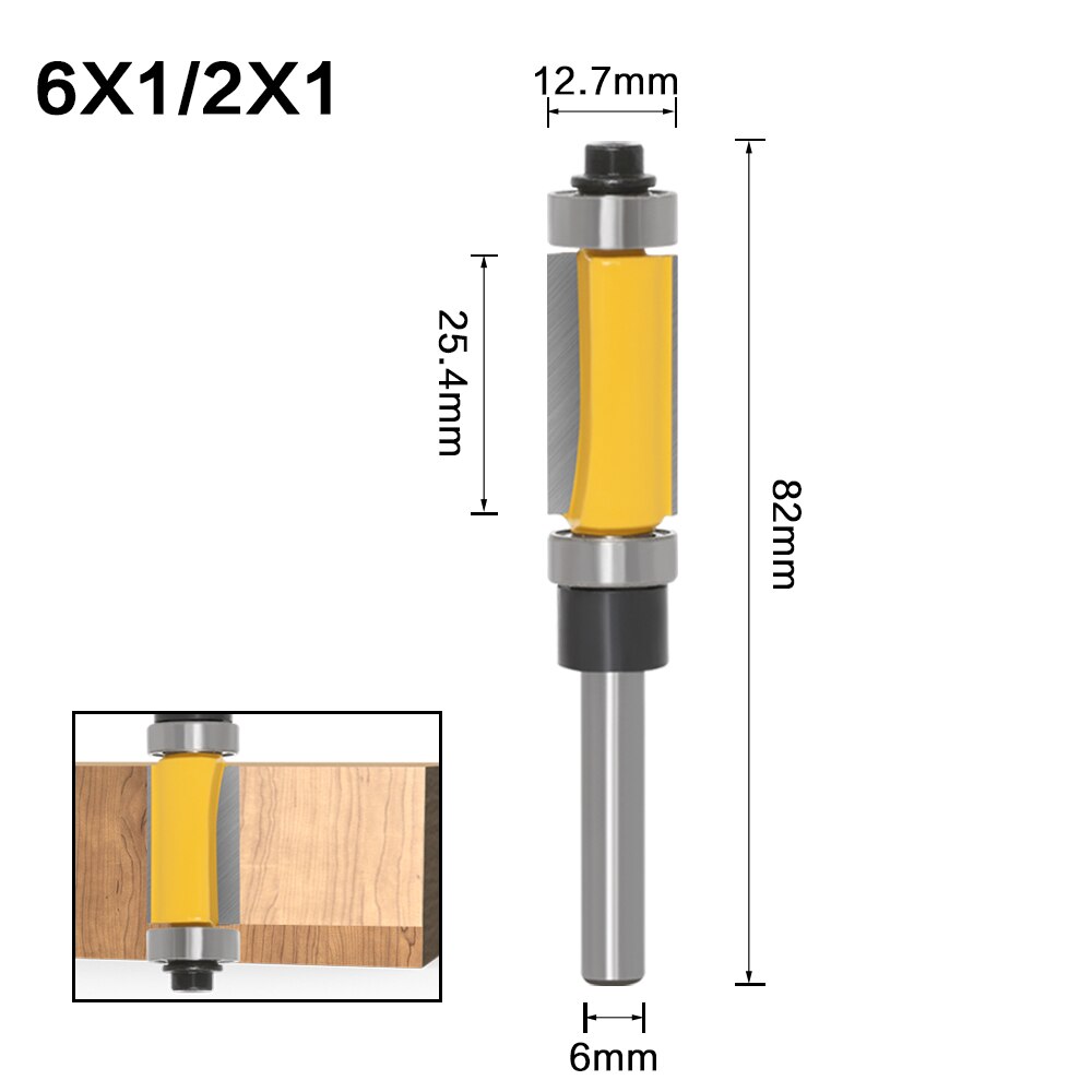 1Pc 6mm 1/4" Shank Template/Trim Router Bit, with 2" Long Routing Cutters. Features: top &amp; bottom ball bearings Woodworking Tool: 6X12.7X25