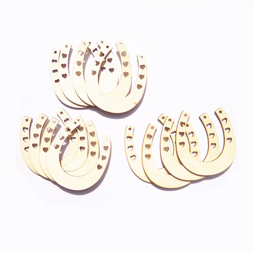12x Wooden Unpainted Embellishment Craft Cut Horseshoes with Heart Cutout Pieces Crafting for DIY Craft Wedding Decor Accessory