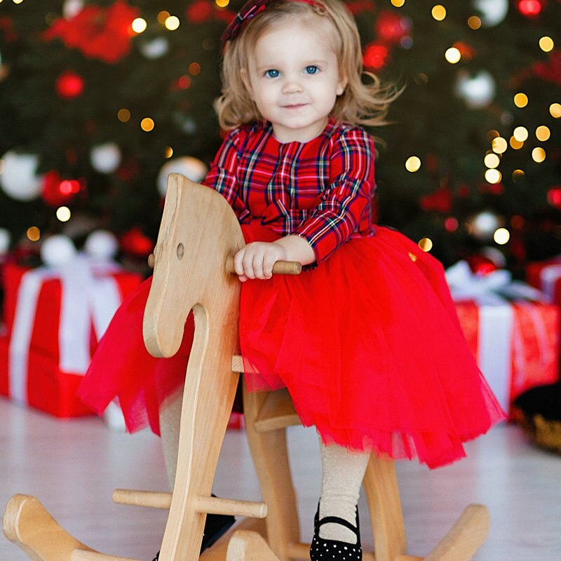 3-8T di Estate Madre E Figlia Abiti Girocollo Plaid Rosso A Maniche Lunghe Lane E Filati Vestito Genitore-bambino abito Mamma E Dei Vestiti Delle Ragazze