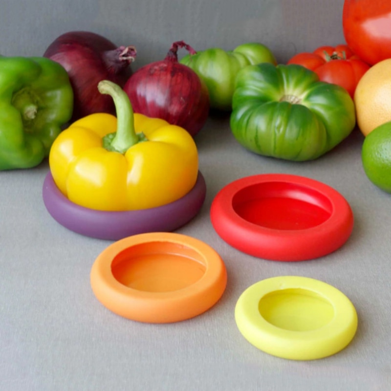 4 Uds tapas de silicona reutilizables protectores de alimentos tapas de contenedores de almacenamiento de vegetales de frutas cubierta de contenedores para tarros y latas