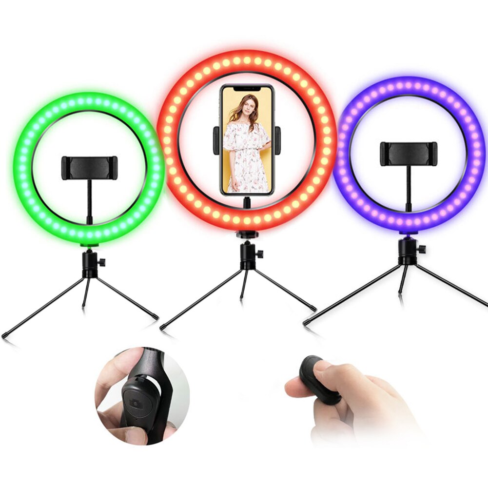 26Cm Rgb Schoonheid Licht-Verstelbare Vullen Ring Licht Statief Desktop Stand Telefoon Clip Voor Tiktok Fotografie