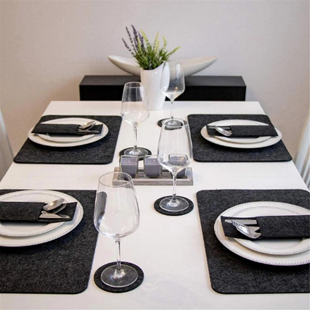 12 Pcs Rechthoek Vilt Placemat Multifunctionele Praktische Handige Cup Coaster Keuken Placemats Set Goedkope