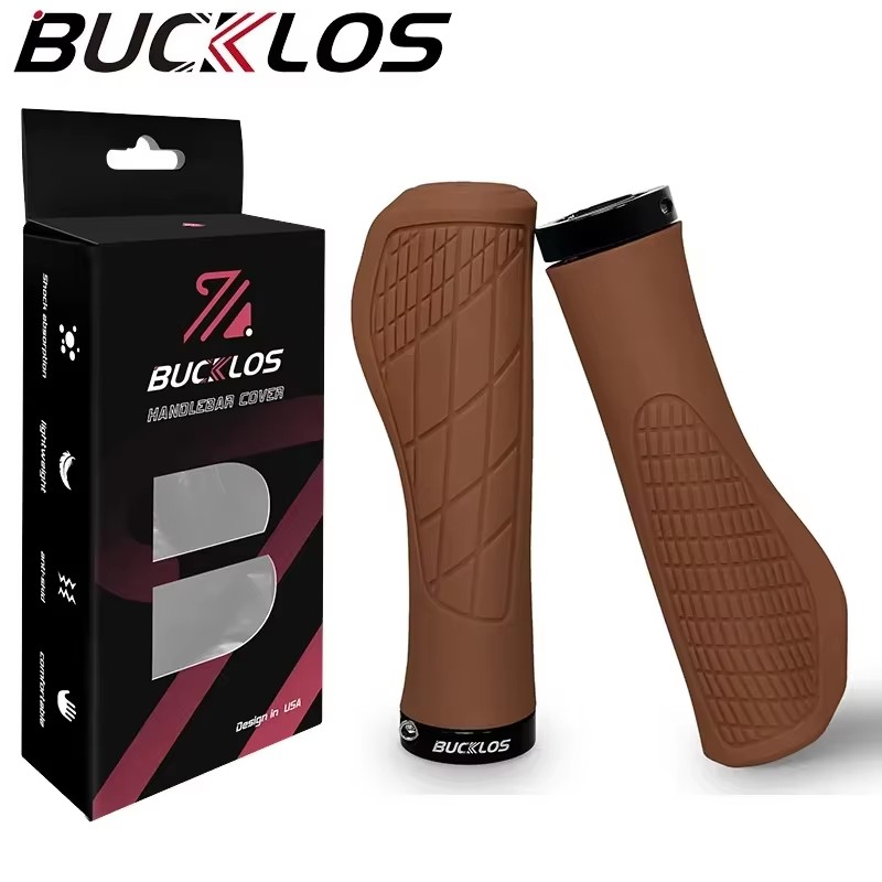 BUCKLOS-empuñaduras de manillar de bicicleta, empuñaduras ergonómicas con bloqueo, antideslizantes, duraderas, accesorios para bicicleta: Caqui