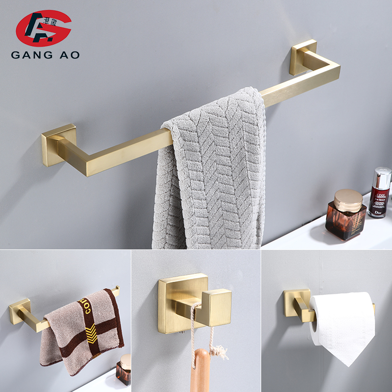Ensemble d'accessoires de salle de bains en or brossé, porte-brosse de toilette, porte-papier hygiénique mural en acier inoxydable 304, matériel de salle de bains