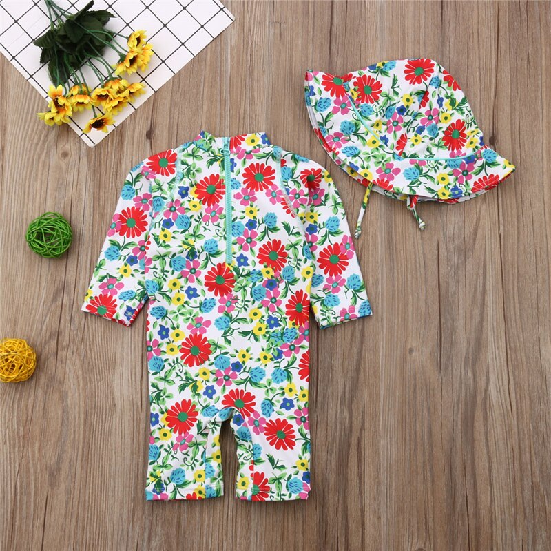 Trend Kinderen Meisje Bloemen Dinosaurus Patroon Badpak Een Stuk Zwemkleding Strand Goliday Zwemmen Kostuum Outfits Met Hoed
