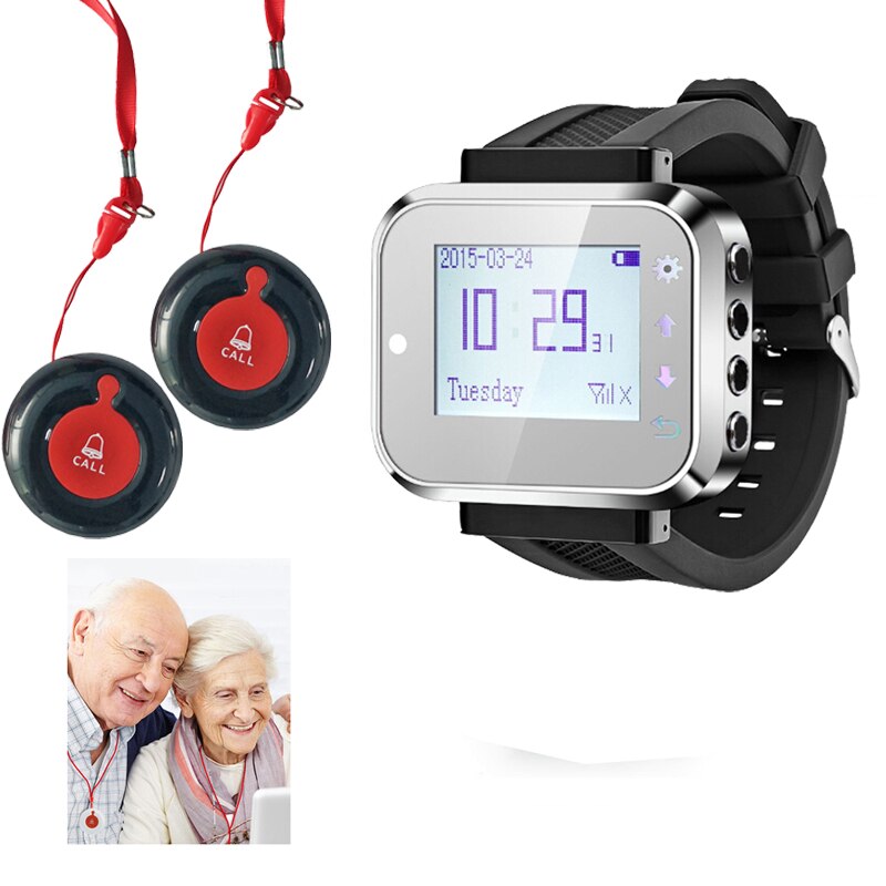 Téléavertisseur aide-soignant idéal pour prendre soin de patients ou de personnes âgées en famille ou en maison de retraite: 1 watch and 2 button