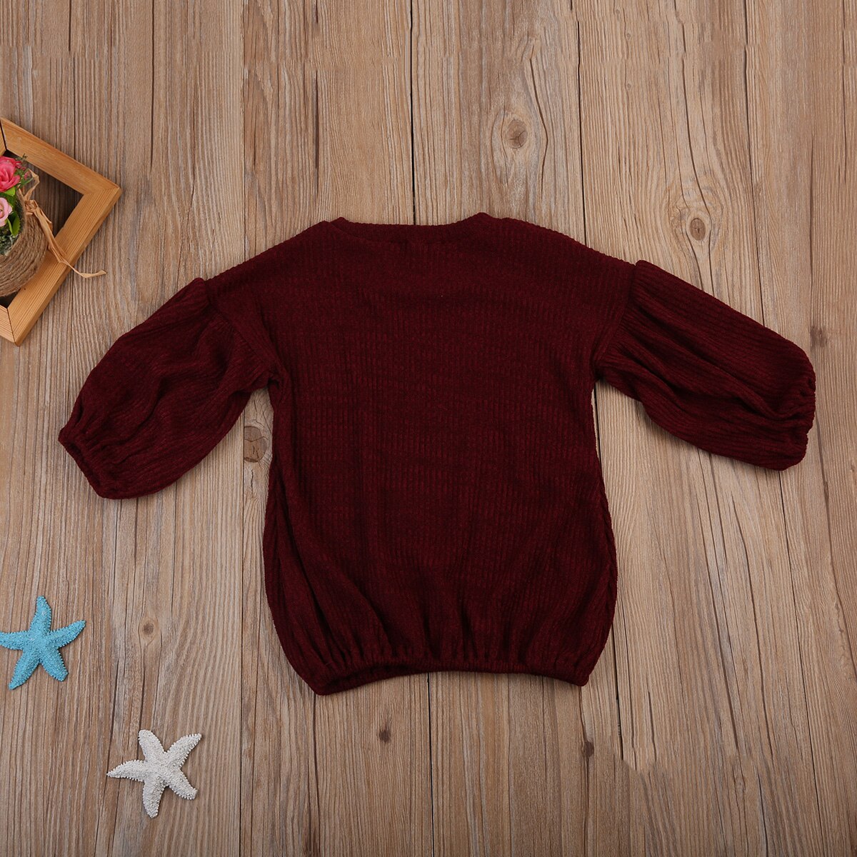 Höst vinter kid barn flicka vinröda tröjor flare ärm varma toppar tee pullover blus