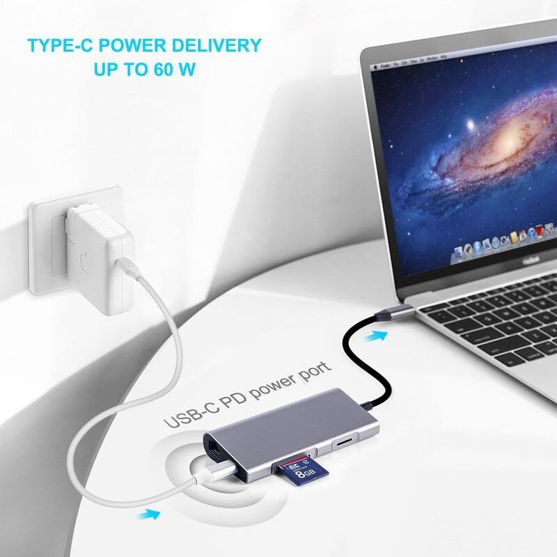 Type C To HDMI Hub 8 In 1 USB C Docking Station 3 Port USB 3.0 PD Fast Charging with SD TF Card Reader for Lenovo Dell MacBook