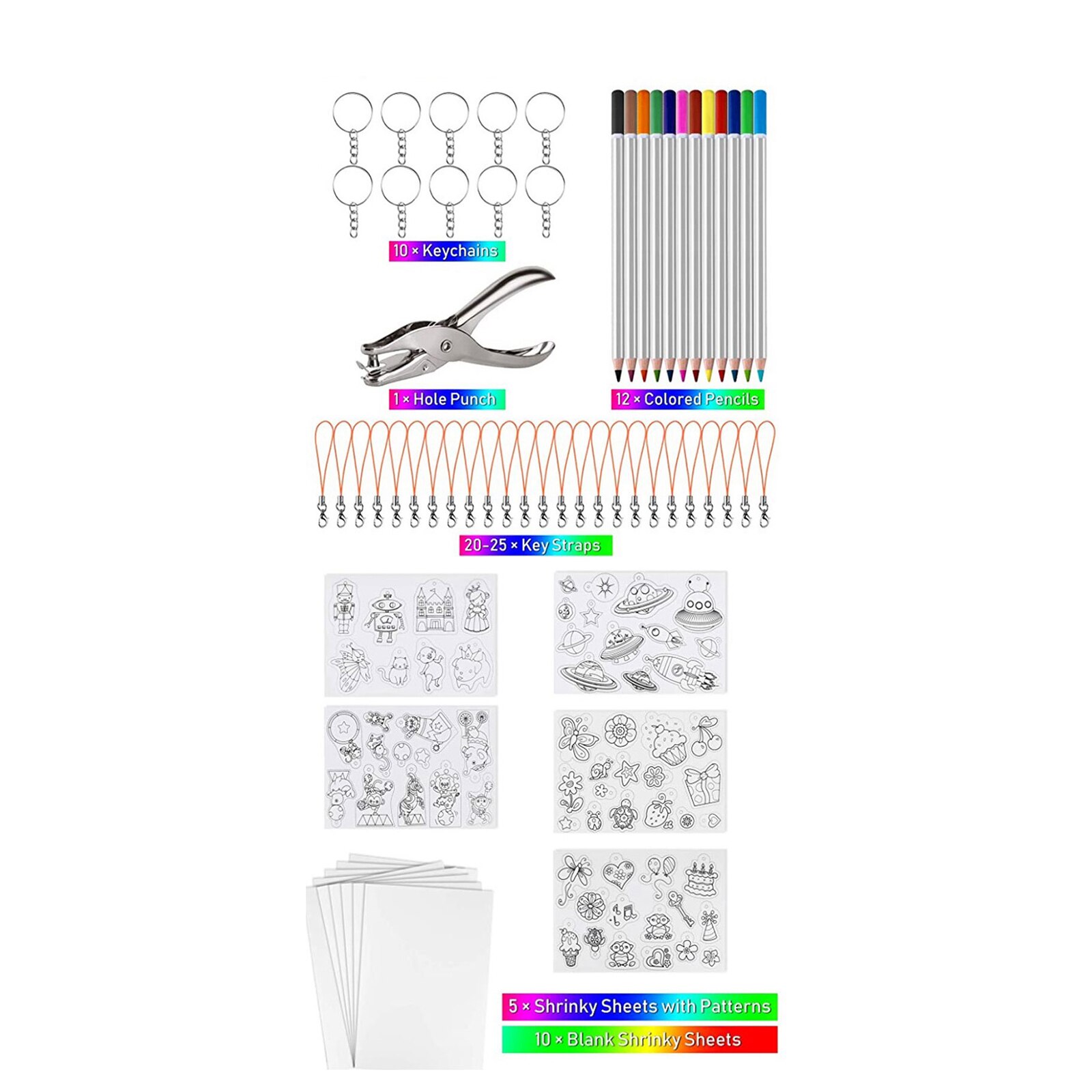 1 Set Shrinky Art Paper Heat Shrink Sheet Plastic Kit Hole Punch Keychains Pencils DIY Color Lead Manual Heat Shrink Film Tool